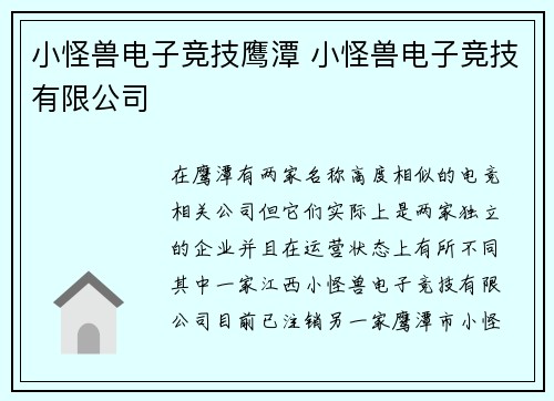 小怪兽电子竞技鹰潭 小怪兽电子竞技有限公司
