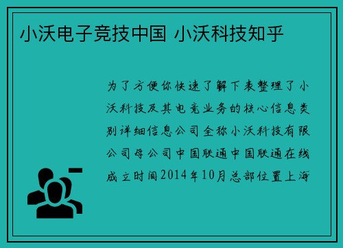 小沃电子竞技中国 小沃科技知乎